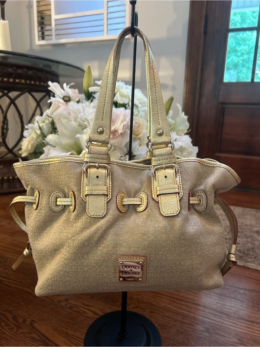 Dooney & Bourke Gold Chiara Metallic Satchel Shoulder Bag